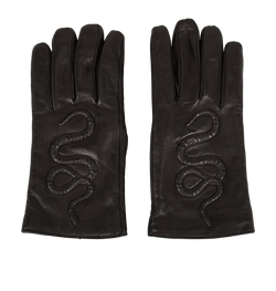 Gucci Kingsnake Embossed Gloves, Mens, Leather, Black, Sz S, 2*